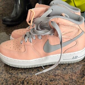 Nike Kids Air Force 1 Shoes - Peach and Gray